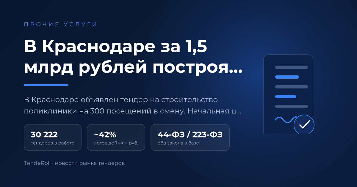 В Краснодаре за 1,5 млрд рублей построят поликлинику на 300 посещений в смену