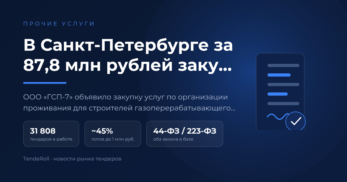 В Санкт-Петербурге за 87,8 млн рублей закупят услуги проживания для строителей газоперерабатывающего завода в Усть-Луге